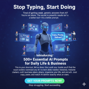 AI prompts book cover showing bold title, colorful abstract shapes, and a modern design representing digital creativity